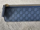 Gucci Gg Embossed Pencil Case Zip Closure Blue Leather - Width 8    Length 2 25   