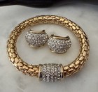 Vintage Signed Joan Rivers Gold Tone Rhinestone Bracelet   Clip On Earrings Set