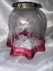 Antique Cranberry Glass Etch Light Shade Victorian W Hubbel Fitting 1893 Oil gas