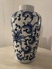 Large Tall Cobalt Blue   White Chinese Floral Glazed Porcelain Vase Jar 13   