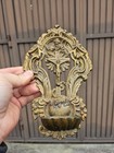 Antique Bronze Holy Water Font Angels Snake Crucifix Rare