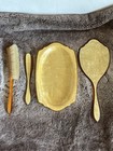Vintage Mcm Vanity Set Brush  Mirror  Shoehorn tray Amber Gold 