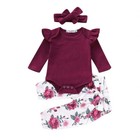 3pcs Newborn Infant Baby Girl Outfits Romper Tops long Pants Cotton Clothes Set