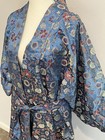 Vintage Kimono Robe Japanese Embroidered Blue Floral Long