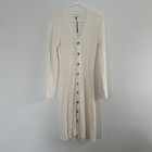 Nwt Lucky Brand Ivory Ribbed Knit Long Sleeve Body Con Dress Buttons Women M