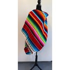 Mexican Serape Poncho Rainbow Stripe V-neck Fringe Authentic Multi-color Red