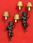 Antique Pair Of Figural  cherubs  Sconces Carved Wood Ch  14  W  20 