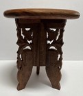 Vintage Indian Inlaid Hand Carved Wooden Boho Folding Plant Stand Table