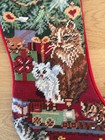 Vintage Needlepoint Christmas Stocking W Cats Kittens Tree Toy Train Whimsical