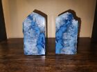 Large Blue Agate Bookends Geode Crystal Polished Brazil Specimen