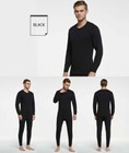 Men s Winter Thermal 100  Cotton Long Johns Top Bottom Set 2pcs Black Color New