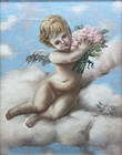 Vintage Oil Paiting Signed By Carleen Framed 14x16 Cherub