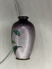 Antique Japanese Ginbari Cloisonne Miniature Vase Purple Peony Flower As Is 3 