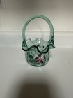 Fenton Hand Painted Vining Garden Sea Mist Green Small Basket Signed 6x4