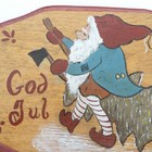 Hand Painted Wood Plaque Gnome Nisse God Jul Merry Christmas Norwegian 1994 Vtg