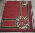 Vtg Christmas Holiday Tablecloth 62x100  Burgandy Cotton Pointsettia Scroll Euc