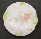 2 Vintage Porcelain Butter Pats   Pastel Pink Green   Orange   Yellow Flowers