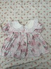 Vintage Baby Smocked Floral Patchwork Dress Lace Collar Trim Pink Roses