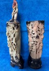 Pair  2  Of Antique 19th-century Chinese Soapstone Vases  Hand-carved Floral