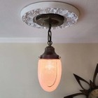 Antique Vintage 1920s Art Deco Antique Brass Milk Glass Pendant Ceiling Light
