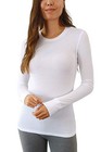 Women s Long Sleeve Waffle Knit Stretch Cotton Thermal Large Crew Neck White