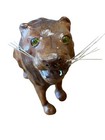 Vintage Paper Mache And Leather Wrapped Lion 12  Glass Eyes Some Damage