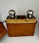 Vintage Leather Cologne Or Travel Bar Set With 2 Glass Bottles   Leather Case