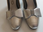 Vtg 50s 60s Metallic Devanna Esque Silver Rhinestones Bow Heels Pumps Shoes 6 5a