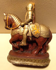 Vintage Medieval Crusader Knight In Armor On Horse Back Bookends Pair set