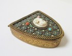 Antique French Jeweled Dance Compact Demilune With Cameo