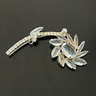 Vintage Clear Gass   Rhinestone Flower Stem Gold Tone Large Brooch Pin Read