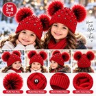 Kids Winter Knit Beanie Hat With Double Faux Red And Navy Blue Ages 3-8 Years