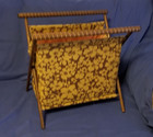 Knitting Sewing Fold Up Wood Basket Tote Carrier Vintage Brown yellow Floral