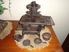 Mini Cast Iron Wood Cooking Stove Pots   Pans Antique Crescent Salesman Sample