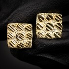 Men s Square Yellow Gold Plated 925 Sterling Silver Diamond Cut Nugget Earrings