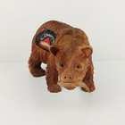Northwest Wooden Hand-carved Alaskan Brown Bear W  Salmon Tribal Figurine 