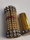 Antique Faux Pearl Clear Rhinestone Prong Set Lipstick Case Holder Empty Repair 