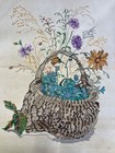 Vintage Completed Floral Bouquet Basket Needlepoint 15pt 21  X 19 