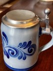 Salt Glazed Lidded German Beer Stein Cobalt Blue Gray Pottery Stoneware  5 Liter