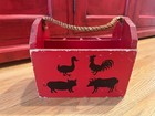 Mcm 50 s Red Barn Farm Animals Wooden Utensils Art Supplies Carrier Rope Handle