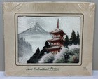 Vintage Japanese Hand Embroidered Picture Tapestry Signed Mt Fuji   Pagoda