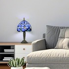 Tiffany Style Table Lamp Vintage Stained Glass Desk Lamp Deep Blue Purple Wis   