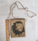 Vintage Nairobi Kenya Male Lion Mane Africa Souvenir Suede Bag Pouch 1970 s