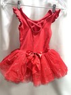 Red Leotard Ice Figure Skating Baton Twirling Dance Skirted Dress  Youth Sz 5-6