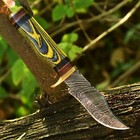 Custom Made Damascus Steel Skinner Knife - Unique Hunting Blade-pakkawood Handle