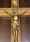 Vtg Metal   Wood Wall Cross 1960 Catholic Jesus Inri Wooden Crucifix Mount