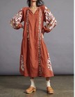 Anthropologie Justine Embroidered Midi Dress Sz Xs Rust Maxi Boho Euc