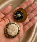 Vintage Women Ivory Woven Gold Tone Round Shoe Clips Pair Elegant Classic