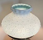 L g  Wright Milk Glass Aqua Cased Glass Lamp Shade   Flower Bead Button Design 