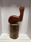 Vintage  Wood Carved Pelican On Natural Wood Base